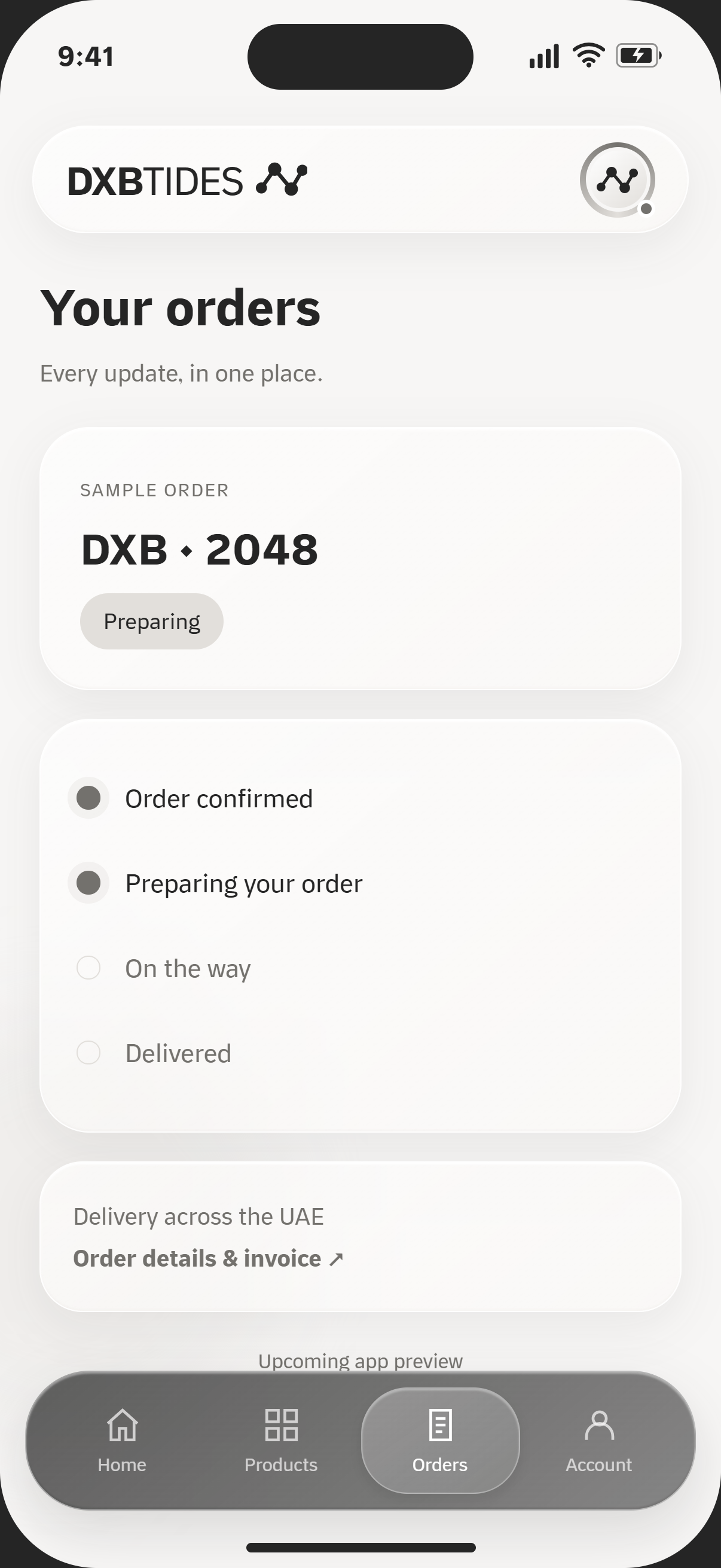 App order tracking preview